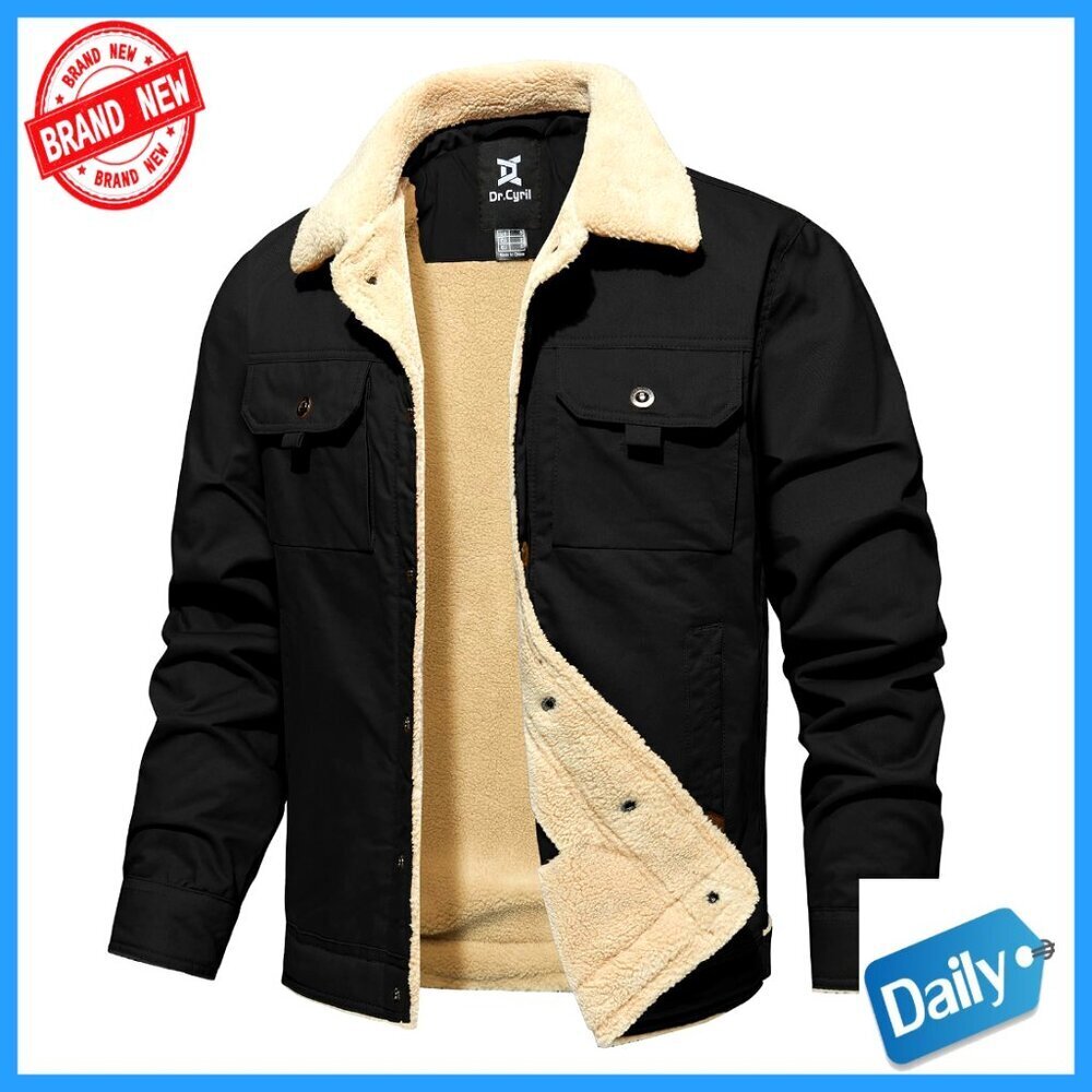 Men's Winter Jacket Sherpa Fleece Lined Trucker Cargo Coat with Pockets